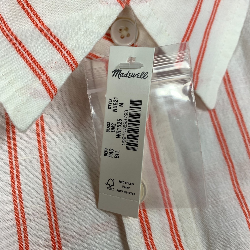NWT Madewell Button-Up Shirt Womens Medium Bright Flame Oversized Pleated-Sleeve - Picture 4 of 11